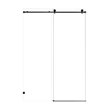Frameless Single Sliding Soft Close Shower Door, 5 / 16" Clear Nano Coated Tempered Glass And 304 Stainless Steel Handle - Matte Black