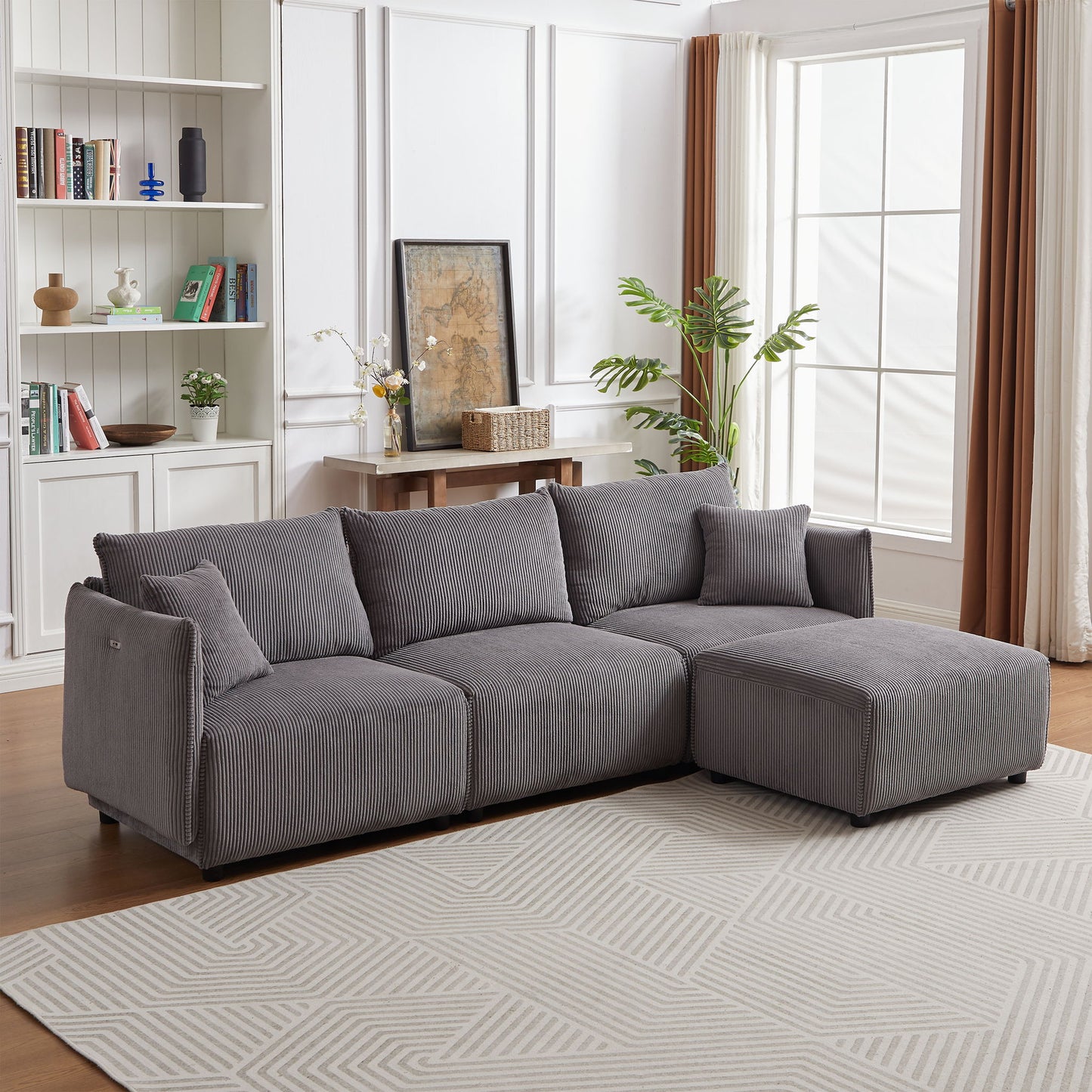Modern Minimalist Combination Sofa With 2 Comfort Cushions With USB & C Charging Ports