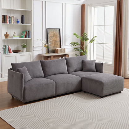 Modern Minimalist Combination Sofa With 2 Comfort Cushions With USB & C Charging Ports