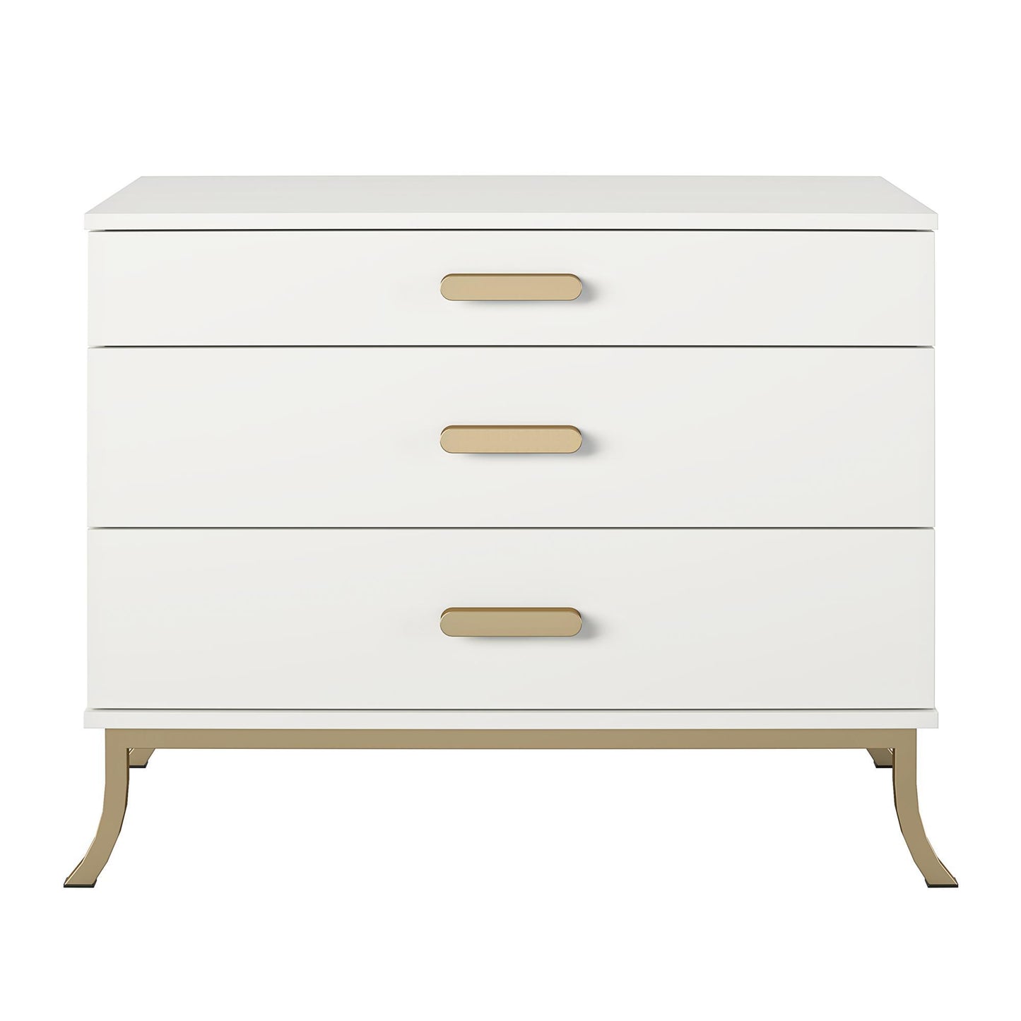 3 Drawer Dresser With Oval Handles - White / Gold