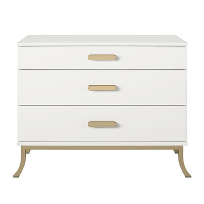 3 Drawer Dresser With Oval Handles - White / Gold