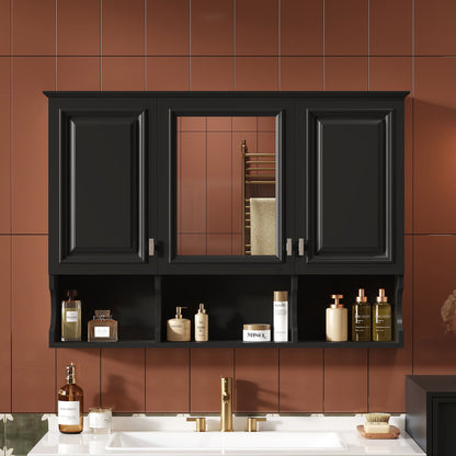 Modern Wall Mounted Mirror Medicine Cabinet With Open Shelves, Adjustable Interior, Storage Over Toilet