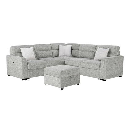 Emiliano - Sectional Sofa With 3 Pillows And Storage Ottoman - Nickel