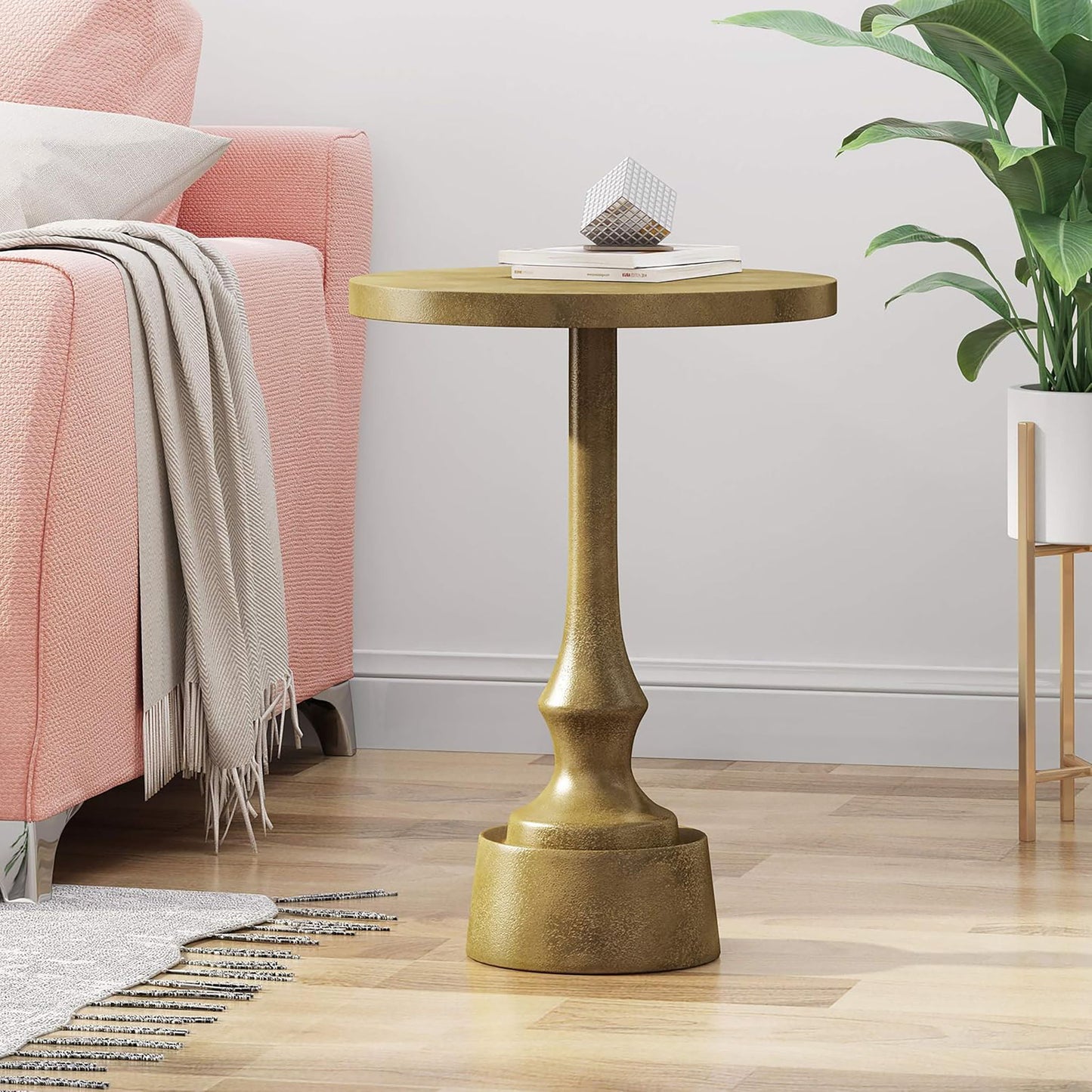 Modern Aluminum Accent Table With Raw Brass, Elegant Design, weight And Durable - Antique Brass