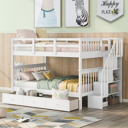 Stairway Bunk Bed With Storage And Guard Rail For Bedroom