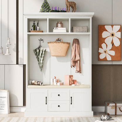 Hall Tree With 3 Hooks, Coat Hanger, Entryway Bench, Storage Bench, 3 In 1 Design