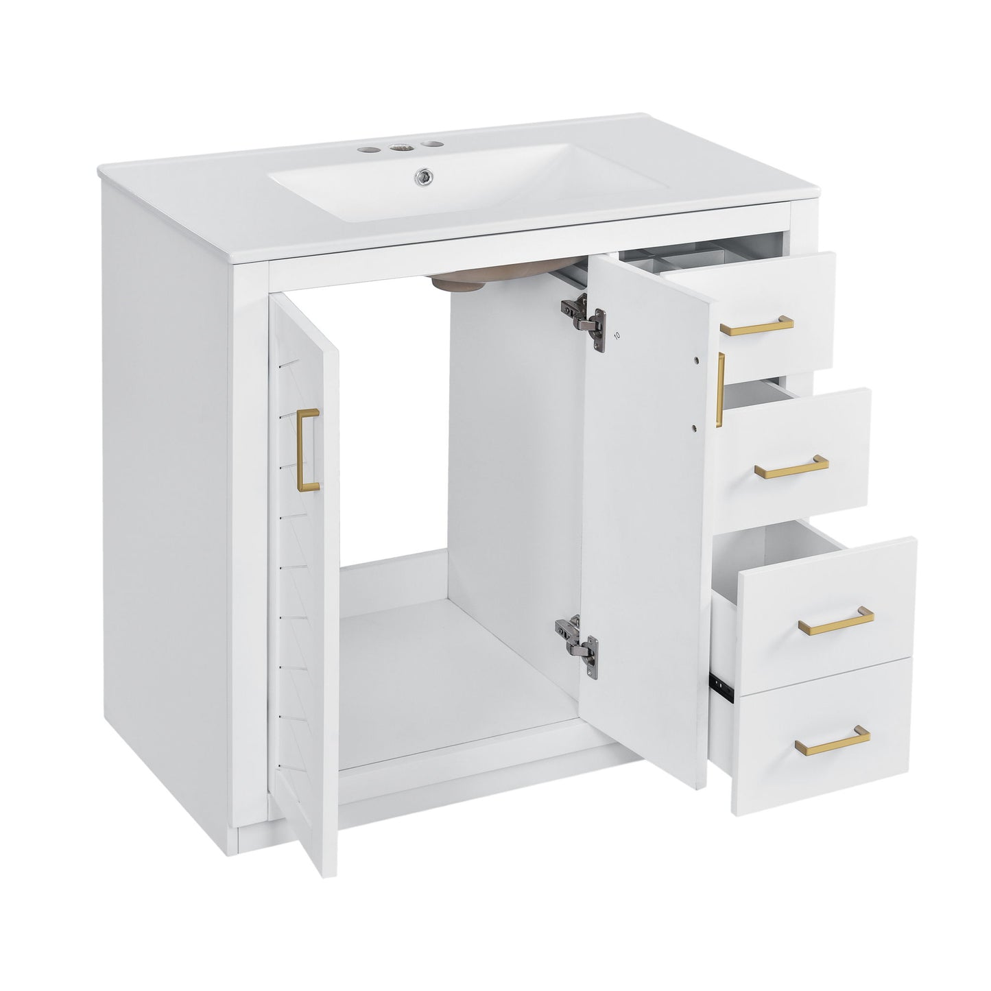 Modern Bathroom Vanity With Ceramic Sink, Freestanding Set With Drawers And Soft-Closing Doors