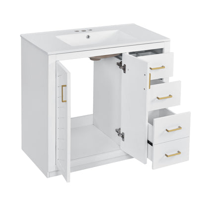 Modern Bathroom Vanity With Ceramic Sink, Freestanding Set With Drawers And Soft-Closing Doors