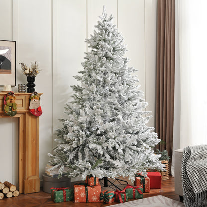 7Ft Snow Flocked Hinged Artificial Christmas Tree With Fluffy Branches And Snow Tips - White