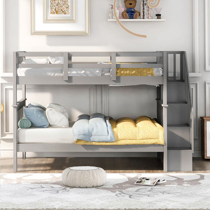 Stairway Bunk Bed With Storage And Guard Rail For Bedroom