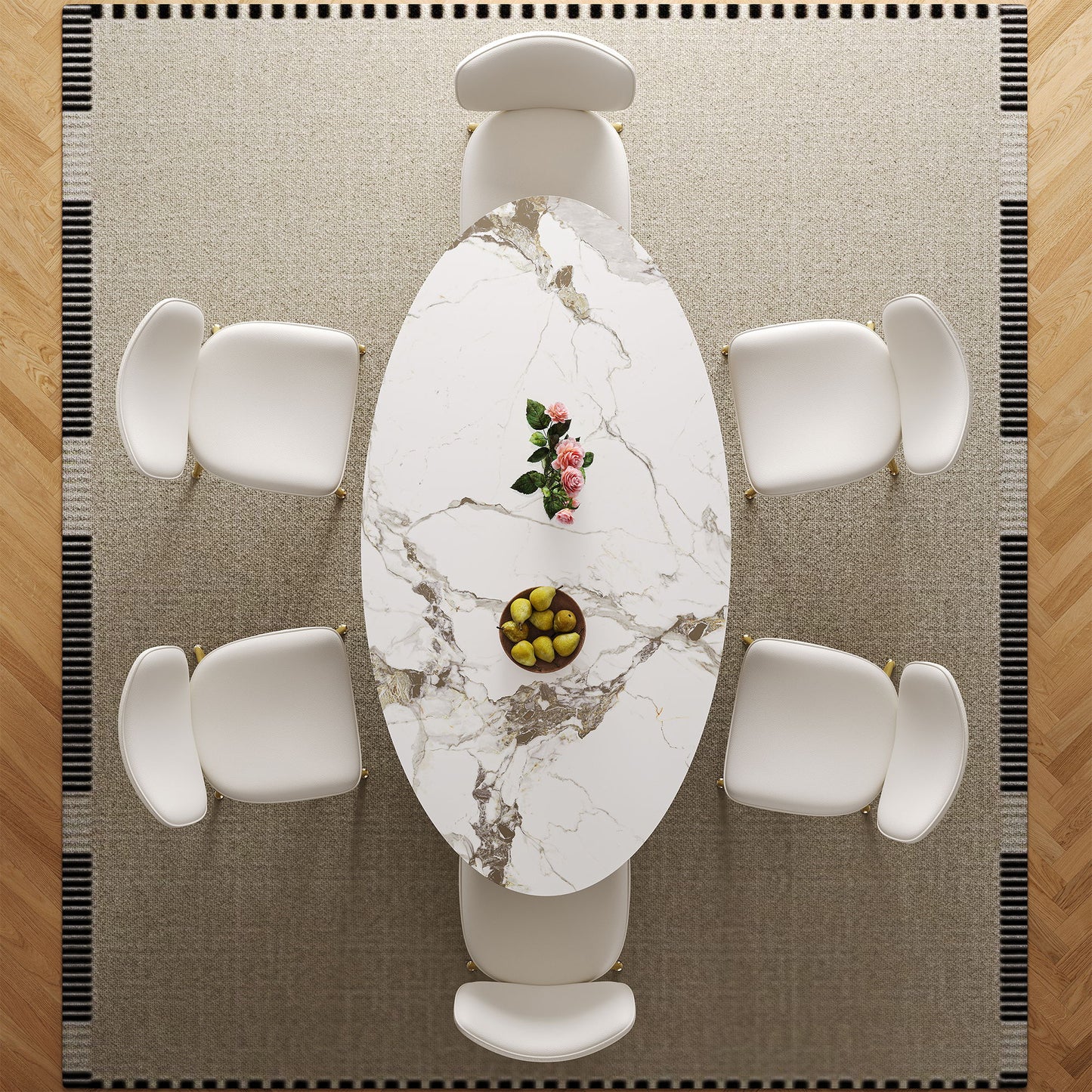 Steel Base Oval Sintered Stone Dining Table With Chairs