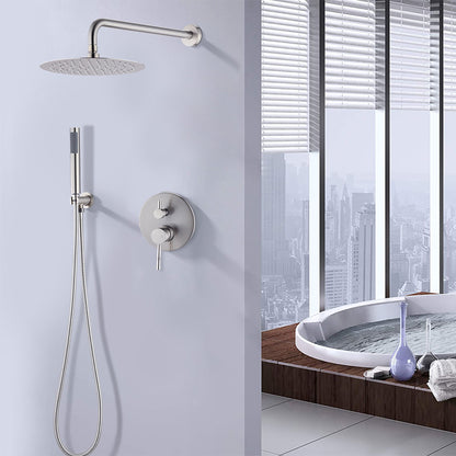 Elegant 10" Round Rain Shower Head And Handheld Set With Adjustable Tilt And Dual Modes