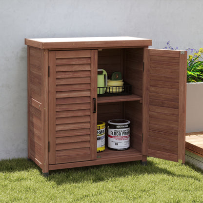 Potting Bench With Storage Cabinet And Metal Table Top For Outdoor