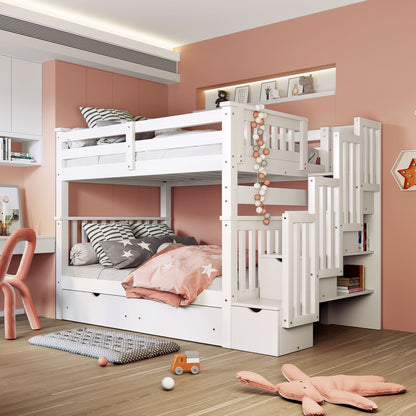 Bunk Bed With Shelves And 6 Storage Drawers