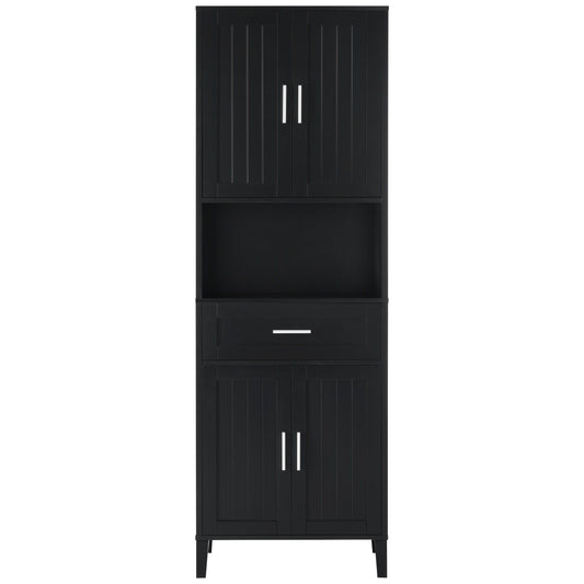 Freestanding Tall Bathroom Cabinet With Soft Close Doors And Adjustable Shelves - Black