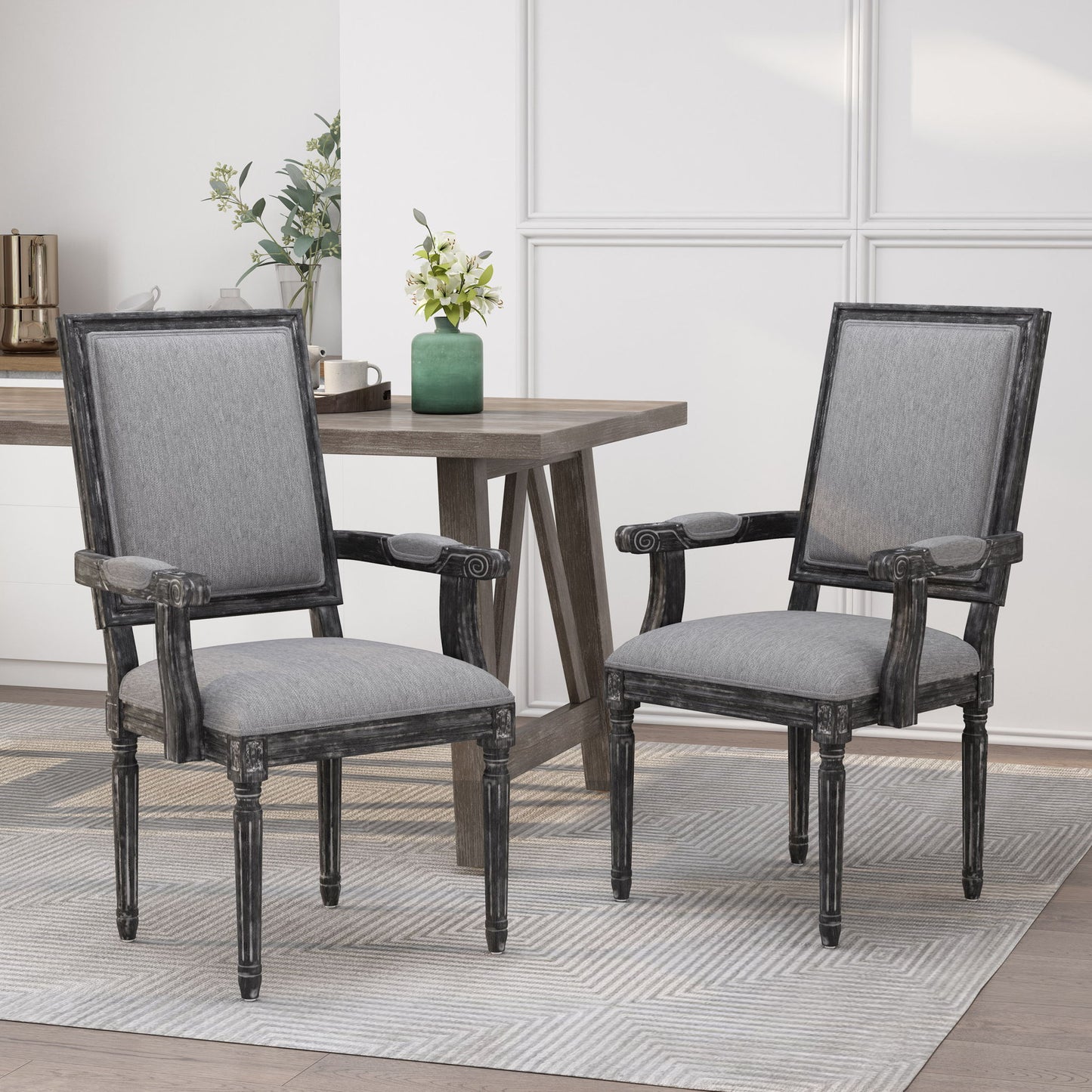 French Country Style Upholstered Dining Chair With Square Backrest