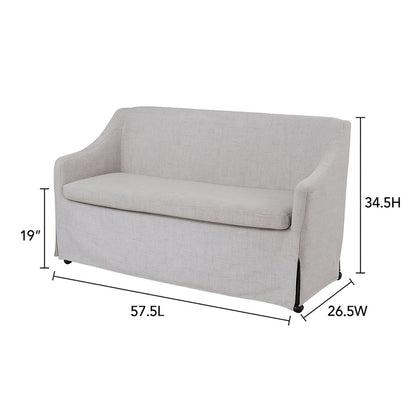 Slip Covered Settee With Casters - Beige