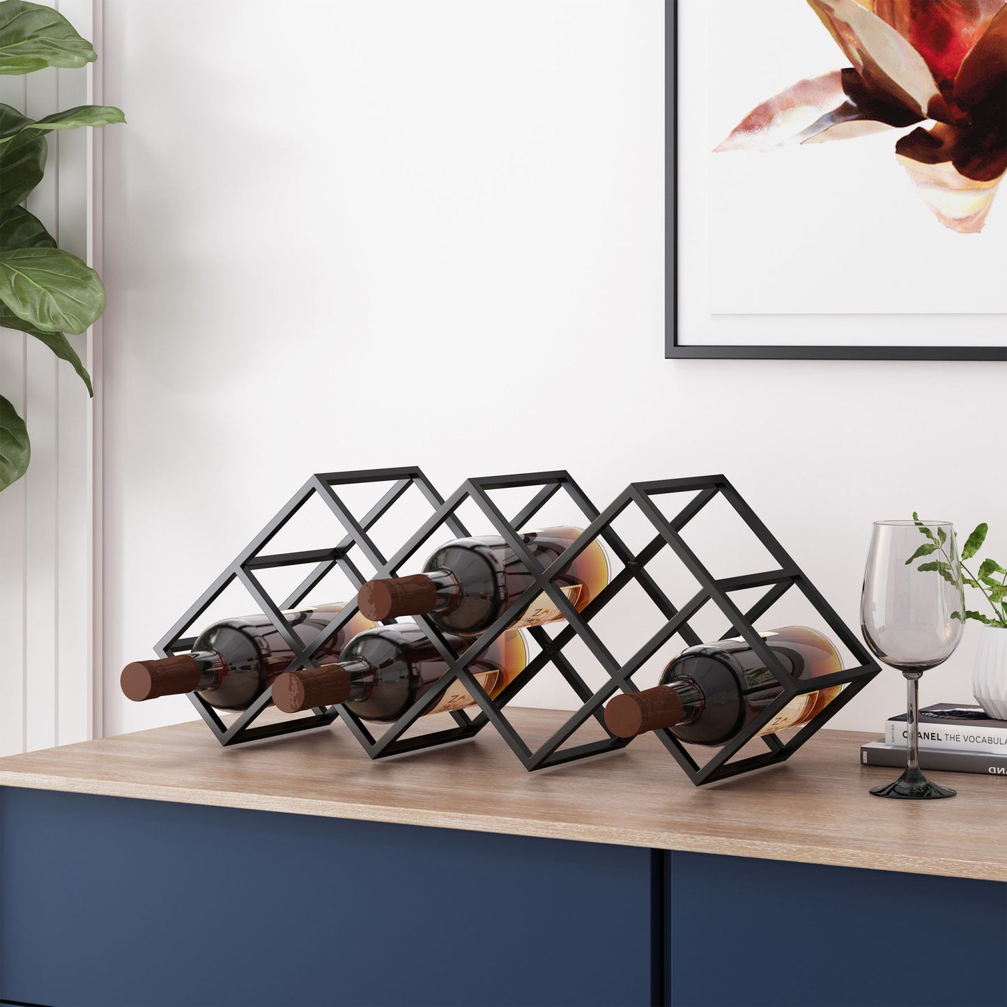 Modern Industrial Tabletop Wine Rack With 7 Bottle Holders - Black