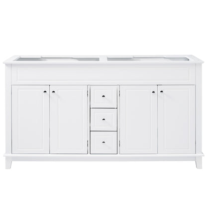 Bathroom Vanity Cabinet Only, 3 Drawers & 4 Doors With Double Layer Shelves - White