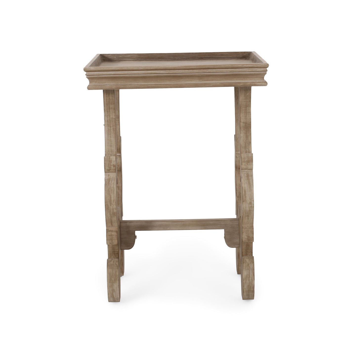 French Country Style Accent Table With Ornate Stretcher Base - Natural