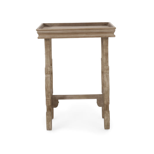 French Country Style Accent Table With Ornate Stretcher Base - Natural