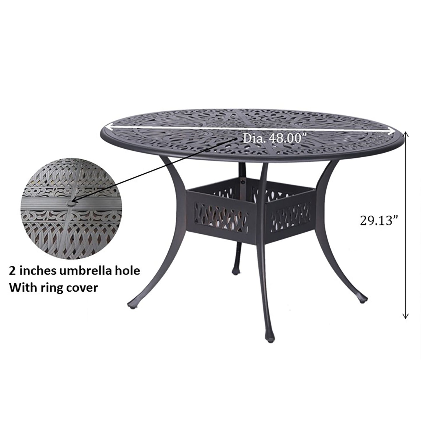 Round 48.03" Long Aluminum Dining Set With Cushions