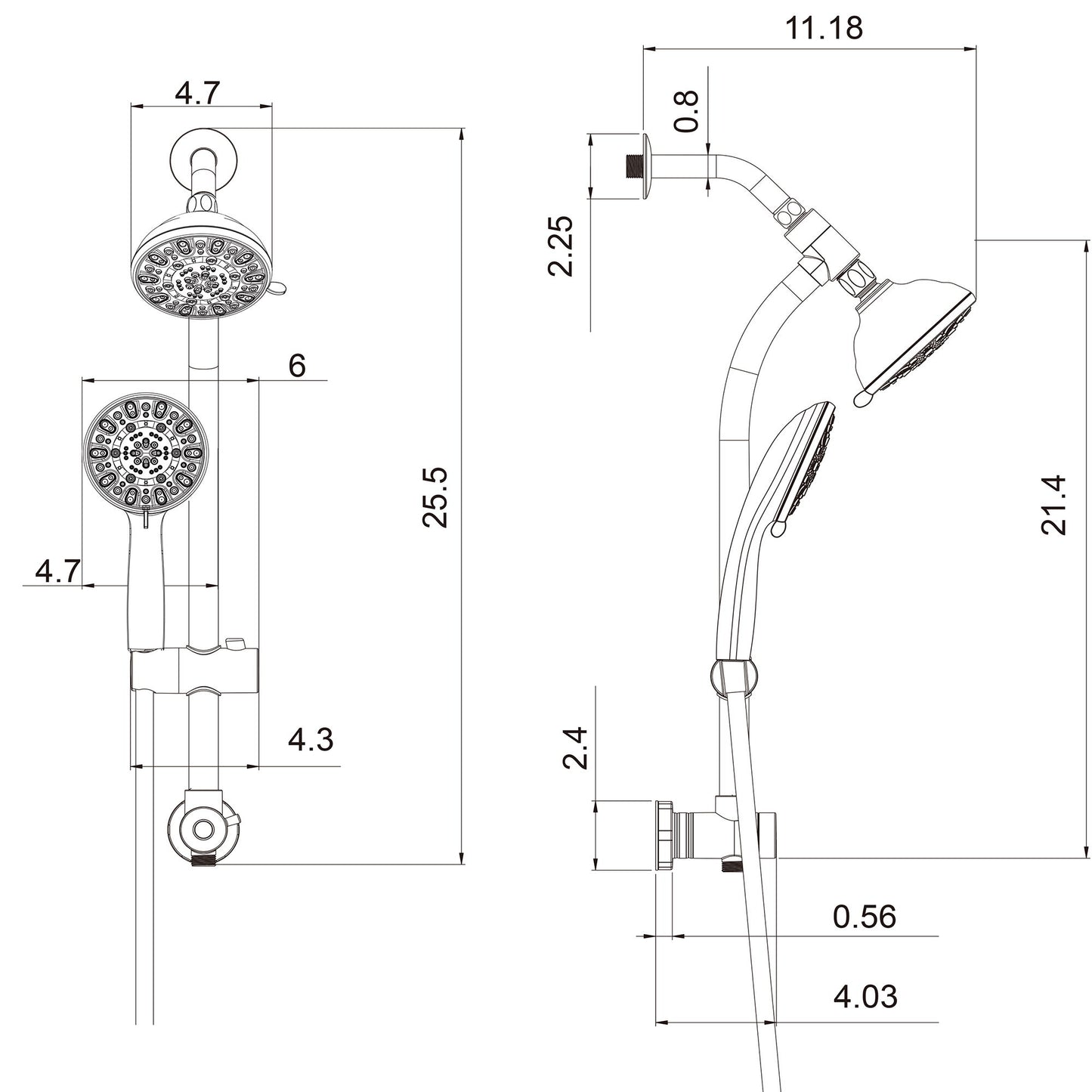 Multi Function Dual Shower Head Shower System With 4.7" Rain Showerhead, 7 Function Hand Shower, Adjustable Slide Bar