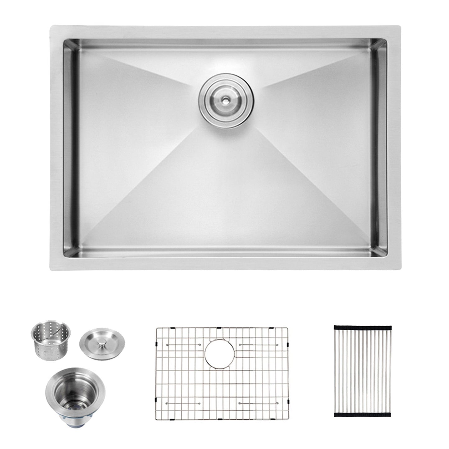 28" Undermount Kitchen Sink With, 10" Deep, Single Bowl, Rounded Corners - Brushed Nickel