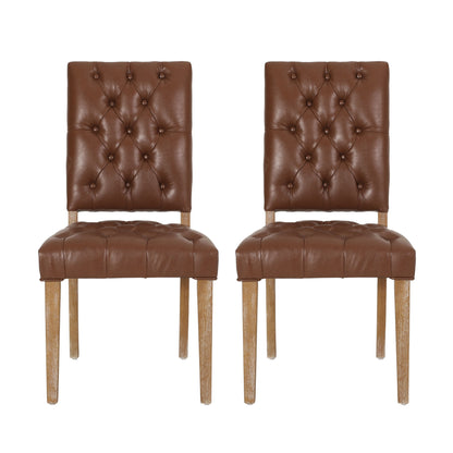 Sophisticated Dining Chair Set With Button Tufting - Light Brown / Weathered Wood