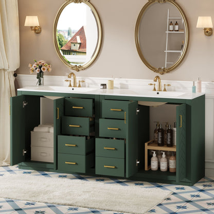 Modern Bathroom Vanity With Ceramic Sink, 6 Drawers & Soft-Close Doors