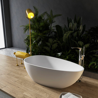 Solid Surface Stone Resin Freestanding Egg Shape Bathtub For The Bathroom - Matte White
