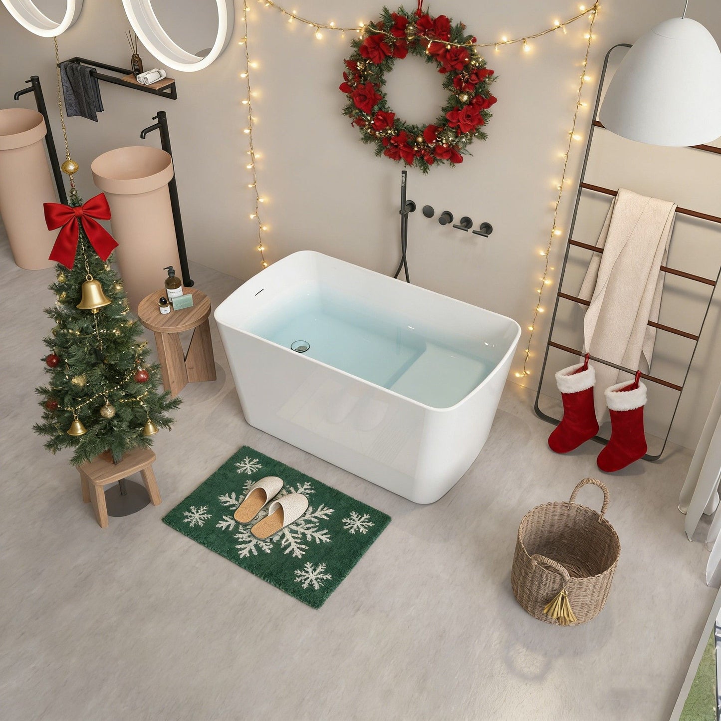 49'' Acrylic Freestanding Soaking Bathtub, Square-Shape Japanese Soaking Hot Tub, Sit-In Design With Chrome Overflow And Drain For Express Delivery 23Amazing-49 (W1920P179228) - Glossy White