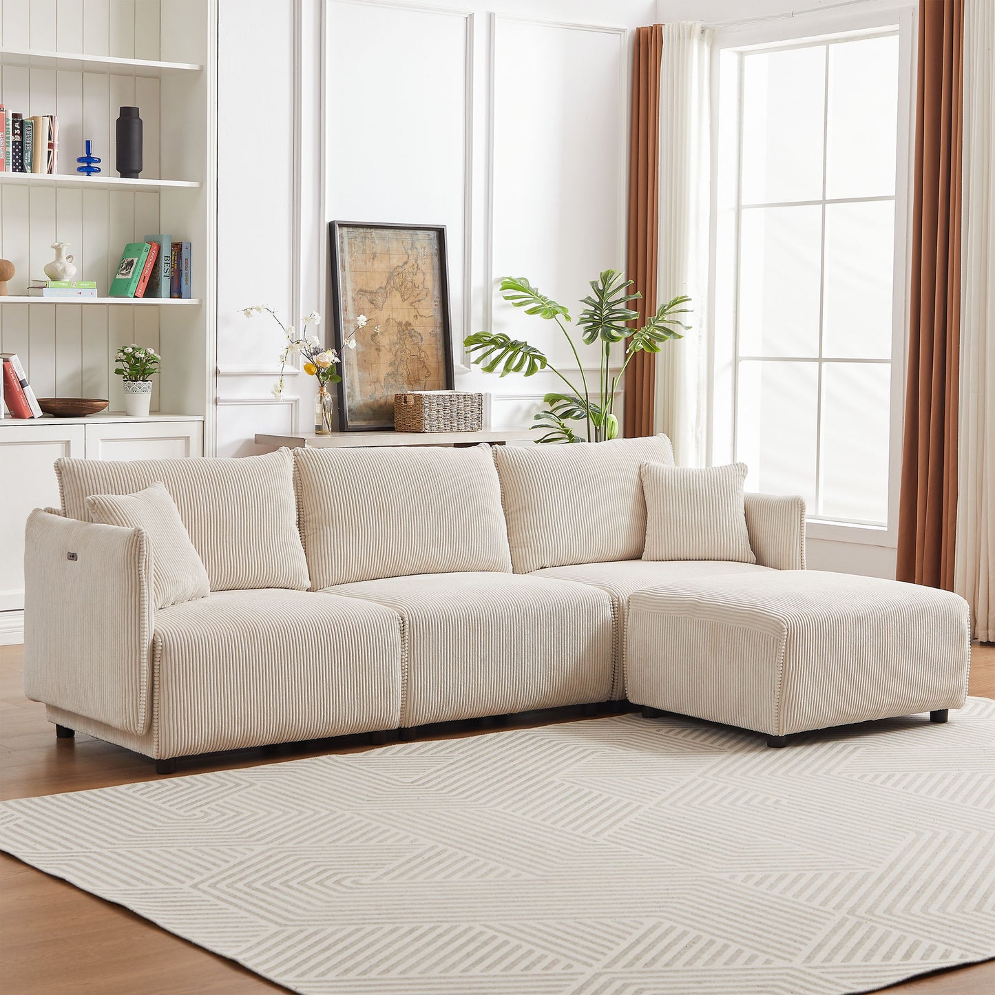 Modern Minimalist Combination Sofa With 2 Comfort Cushions With USB & C Charging Ports