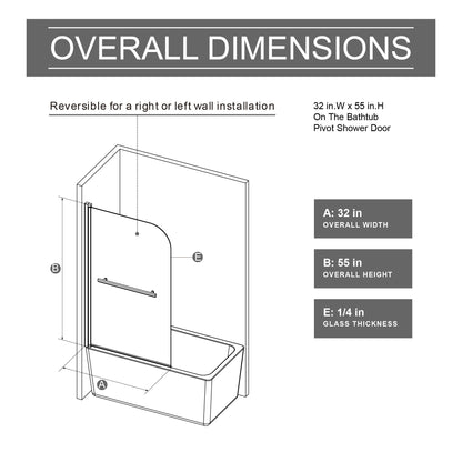 Bohemian Shower Door Bathtub With Tempered Glass And Handle - Matt Black