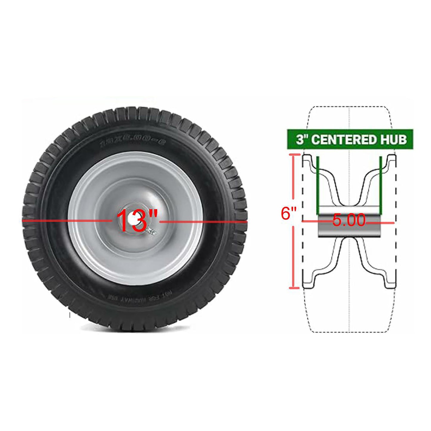 Flat Free Tire And Wheel Assemblies For Riding Lawn Mowers With 3" Hub - Black