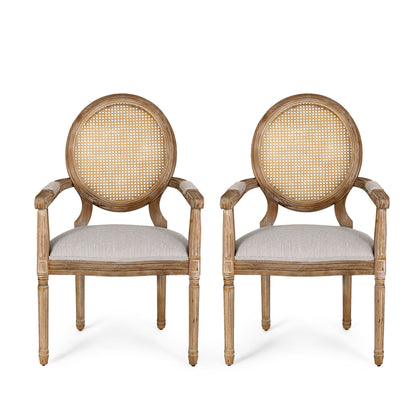 French Country Style Wood And Cane Upholstered Dining Chair Set
