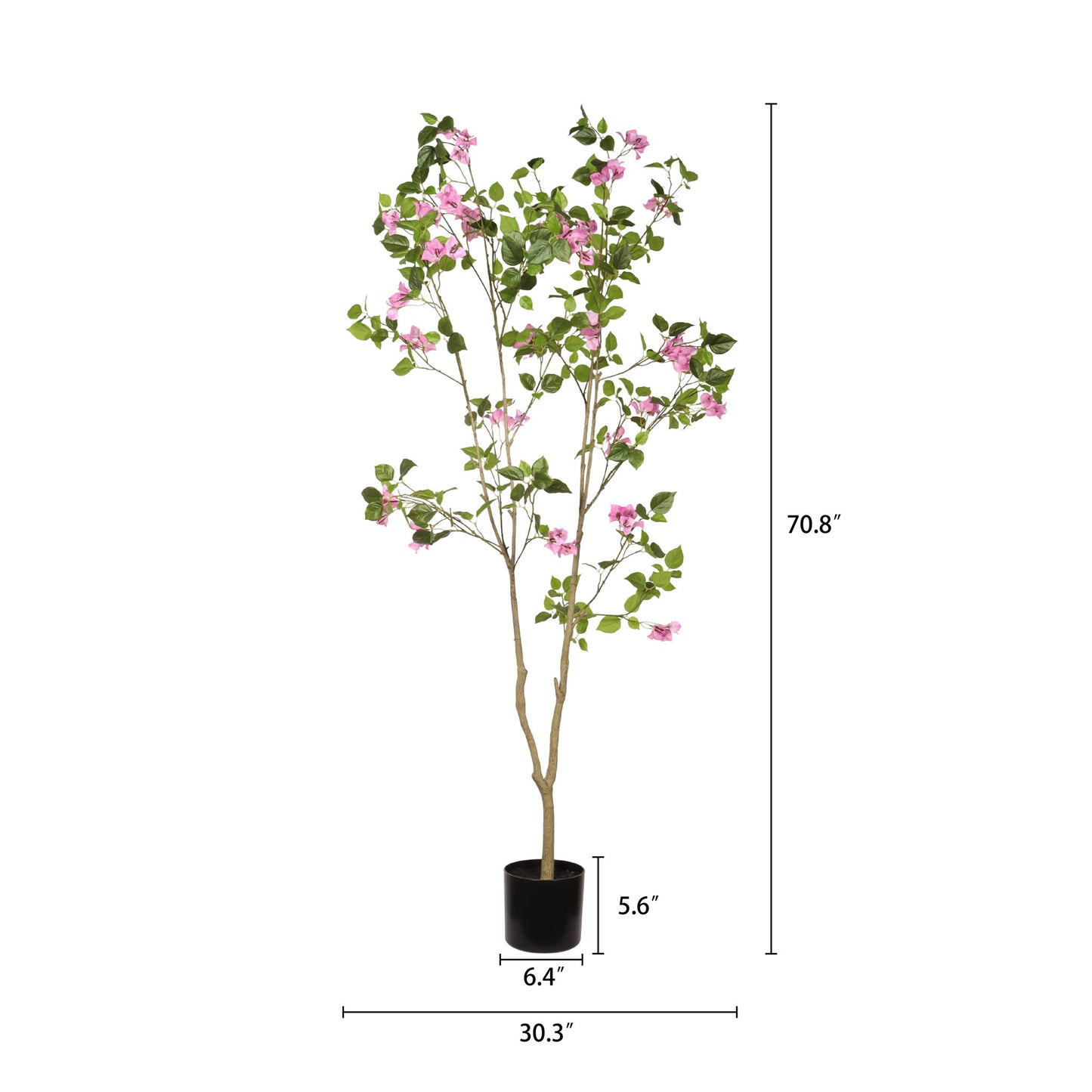 Artificial Bougainvillea Tree With Pot, Realistic Faux Flowering Plant Leaves And Blooms, Decor For Home Office - Green Leaves / Pink