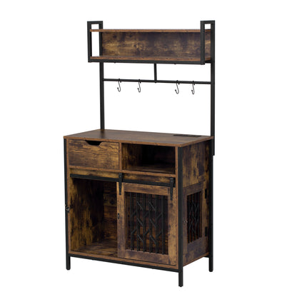Furniture Style 2 In 1 Pet Friendly Dog Crate Composite Desk Hutch - Rustic Brown