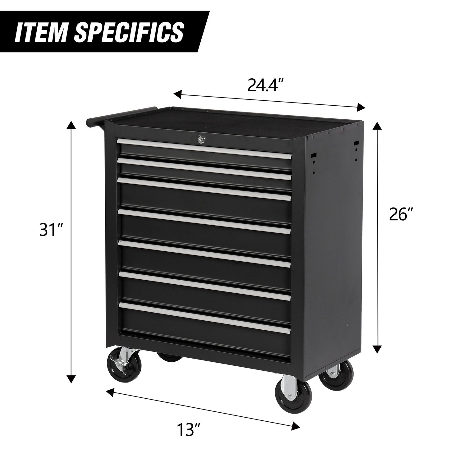 7 Drawer Rolling Tool Chest With Wheels, Multifunctional Tool Box And Storage