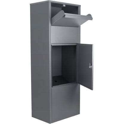 Steel Large Single Compartment Locking Parcel Drop Box With Keyed Access - Gray