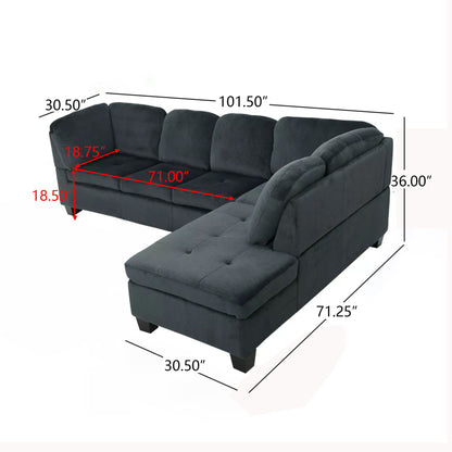 Modern L Shaped Fabric Sectional Sofa With Tufted Detail - Charcoal