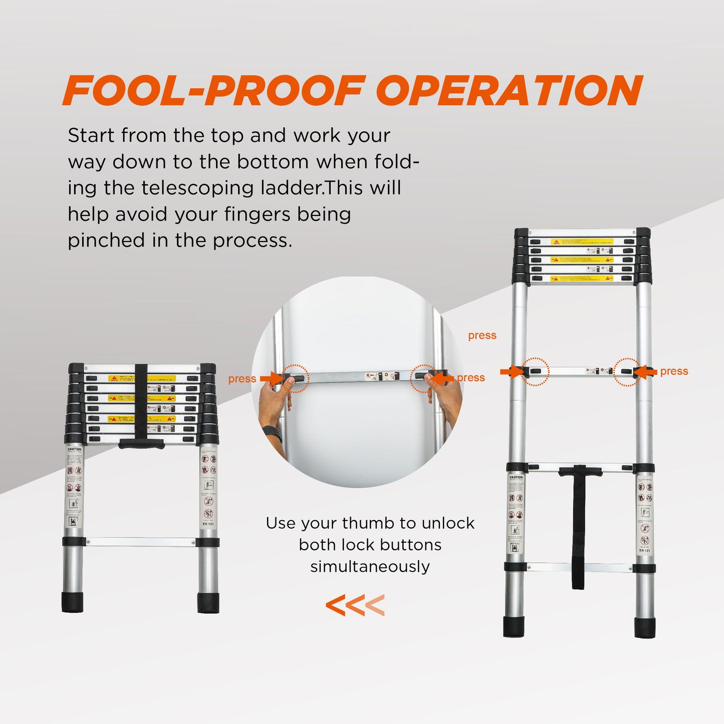 Telescopic Extension Ladder, Folding Portable Multi Purpose For Indoor Outdoor Work - Black