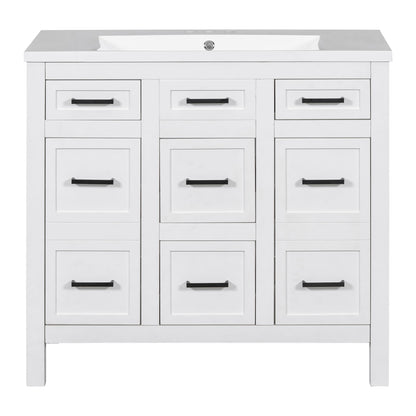 Bathroom Vanity Cabinet With Resin Integrated Sink 4 Drawers, 2 Doors - White