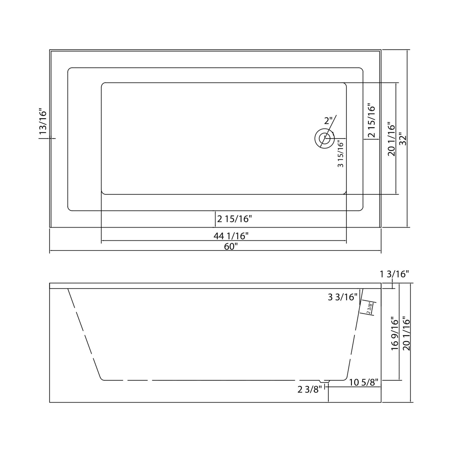 Alcove Soaking Bathtub With Skirt - Back - To - Wall Design - Glossy White