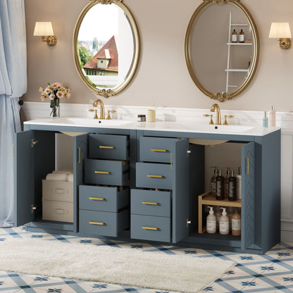Modern Bathroom Vanity With Ceramic Sink, 6 Drawers & Soft-Close Doors