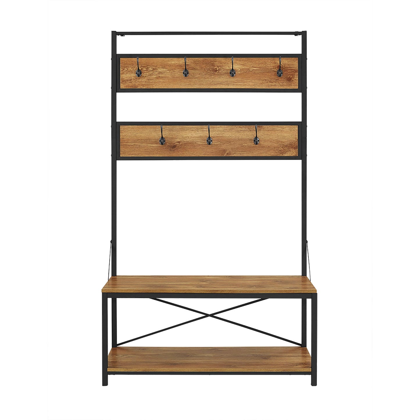 Rustic X-Back Hall Tree With Bench