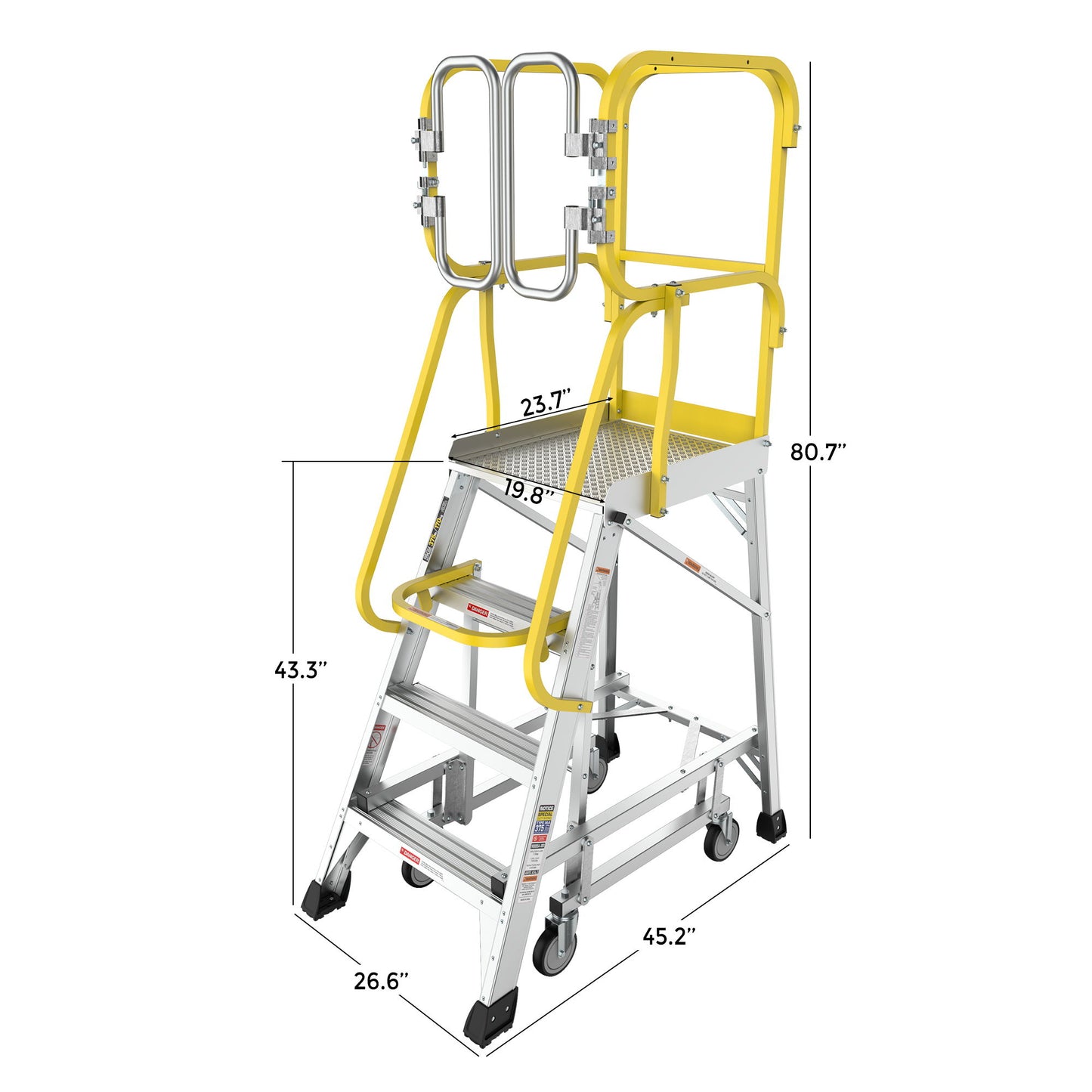 Heavy Duty Aluminum Rolling Platform Ladder With Steps, 375Lbs Capacity