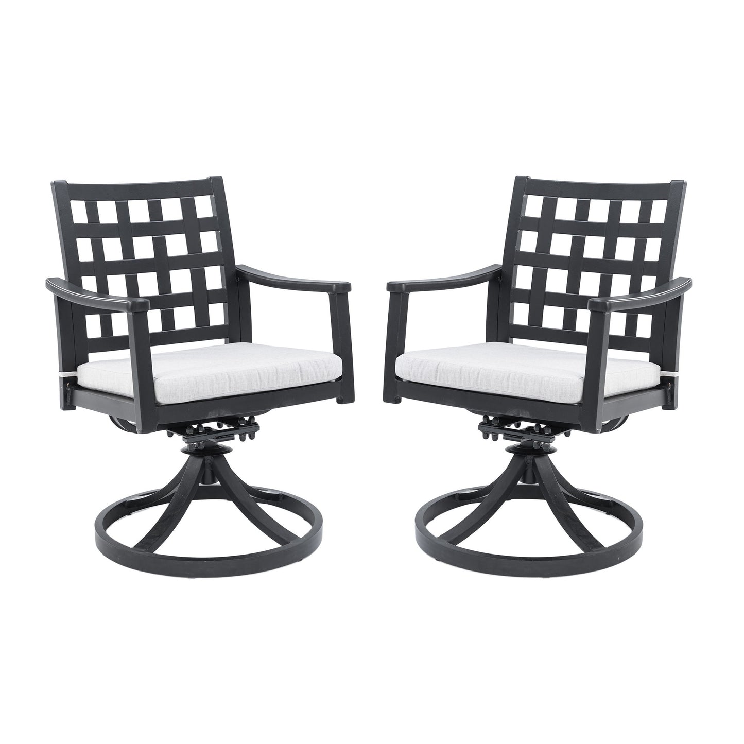 Outdoor Dining Swivel Rockers With Sunbrella Cushion, Lattice Design, Weather Resistant Frame (Set of 2) - Ember Black