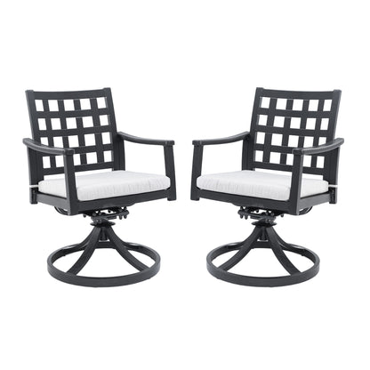 Outdoor Dining Swivel Rockers With Sunbrella Cushion, Lattice Design, Weather Resistant Frame (Set of 2) - Ember Black