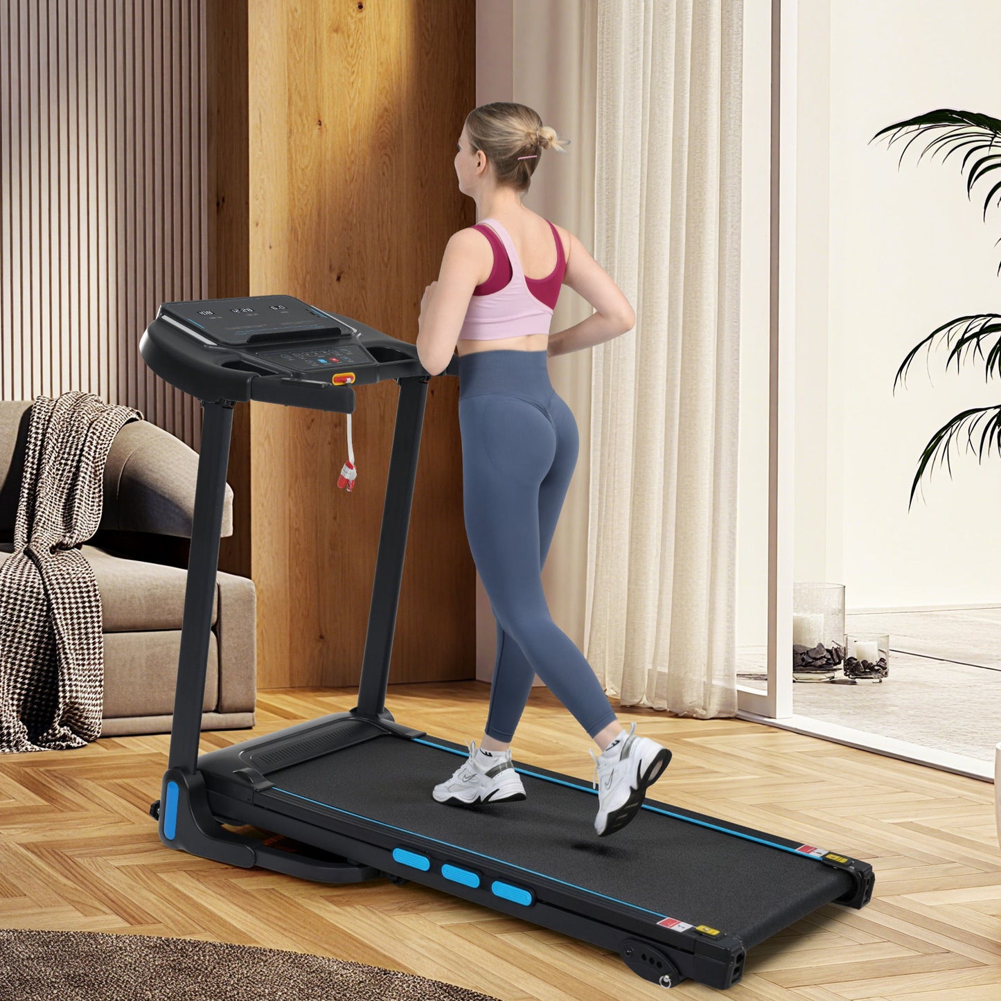 3.5Hp Hydraulic System Auto Foldable Treadmill With Incline, Heart Rate Sensors, Type C & USB Charge, Bluetooth Speaker - Black